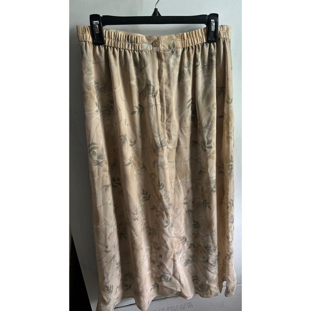 Sage Harbor Womens Petite 14P Floral Midi Skirt Tan Beige Leaf Print A Line